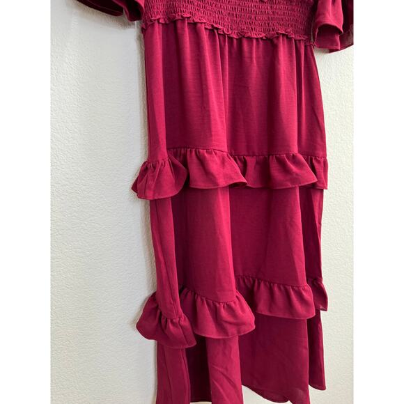 NWOT Women's Red V-Neck Ruffle Boho Cottagecore Dress Medium - Picture 8 of 11